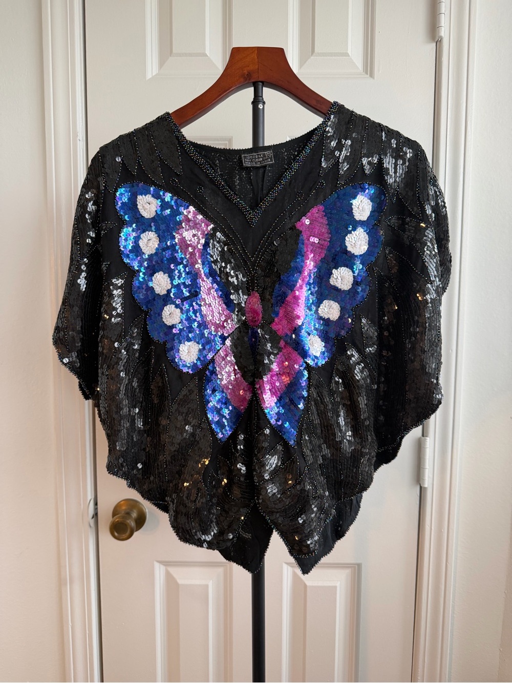 Rare Vintage 1970s / 1980s  100% Silk
Butterfly Sequined and beaded Top Size M